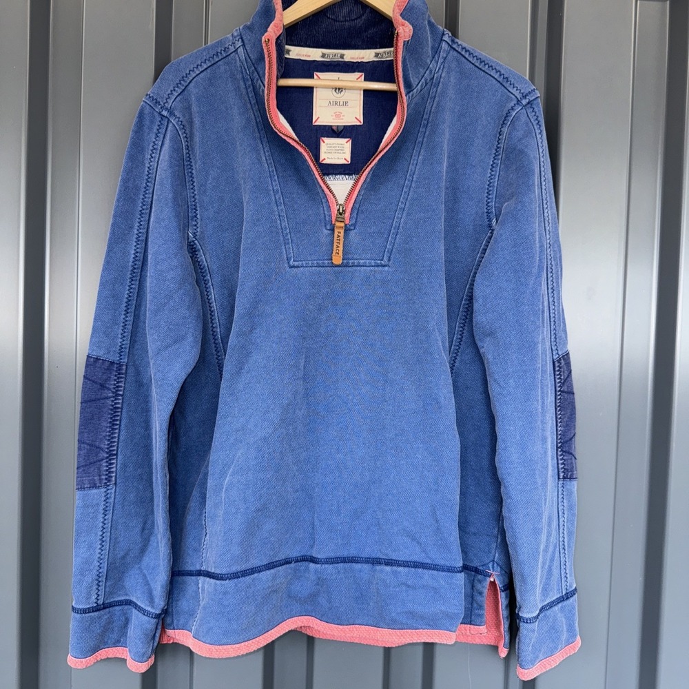 Fat Face Sweatshirt Men M Iconic Airlie 1/4 Zip Pullover Heavyweight Blue Canvas